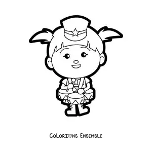 Image à colorier d'une fille en uniforme de fanfare qui joue des tambours