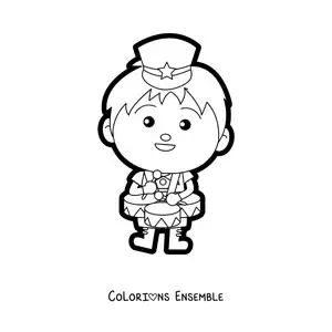 Image à colorier d'un garçon en uniforme de fanfare qui joue des tambours