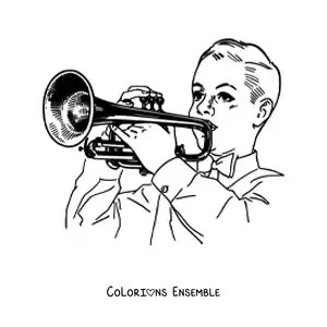 Image à colorier d'un garçon qui joue de la trompette