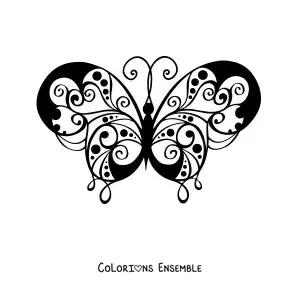 Image à colorier d'un papillon aux ailes décorées