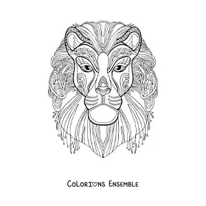 Image à colorier d'un mandala en forme de visage de lion