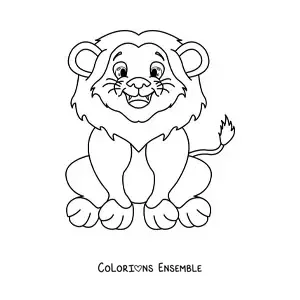 Image à colorier d'un lion souriant assis