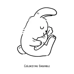 Image à colorier d'un grand lapin assis serrant une carotte dans ses bras