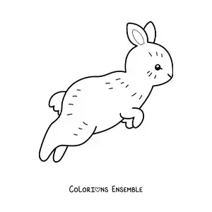 Image à colorier d'un mignon lapin de profil en train de sauter