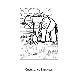 Image à colorier d'un éléphant posant dans son habitat naturel