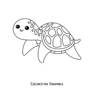 Image à colorier d'une tortue aquatique kawaii souriante