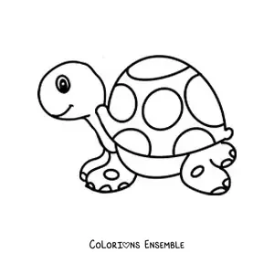 Image à colorier d'une grande tortue de dessin animé de profil