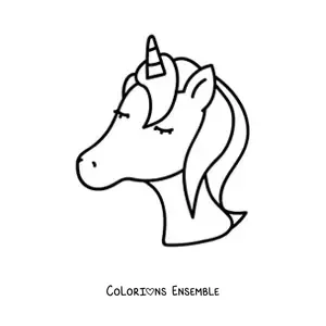 Image à colorier kawaii d’une tête de licorne
