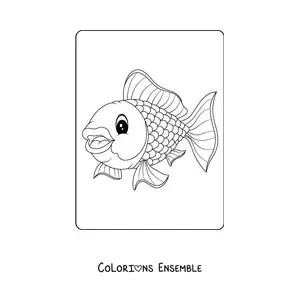 Image à colorier d'un poisson rouge de dessin animé heureux