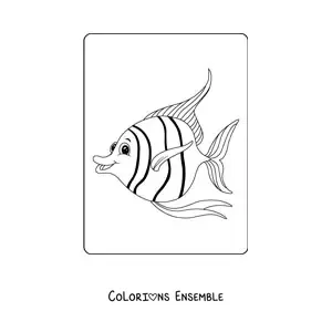 Image à colorier d'un poisson-ange de dessin animé heureux