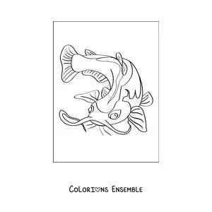 Image à colorier d'un poisson-chat en train de nager
