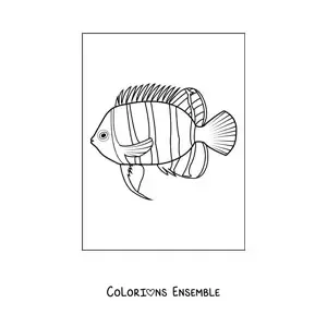 Image à colorier d'un poisson avec des lignes verticales sur le corps