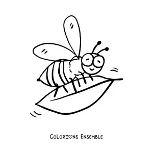 Image à colorier d'une abeille animée qui tient une feuille
