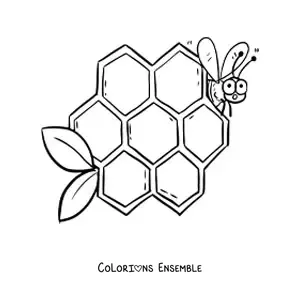 Image à colorier d'une abeille animée à côté des alvéoles d'un rayon de miel
