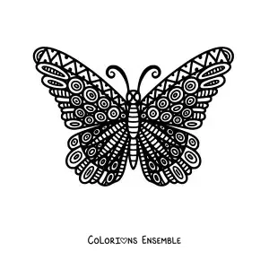 Image à colorier d'un mandala de papillon au motif géométrique
