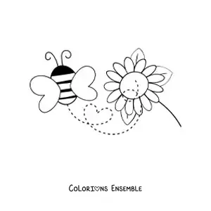 Image à colorier d'une abeille qui s'envole d'une fleur