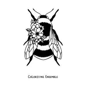 Image à colorier d'une grande abeille ornée de fleurs