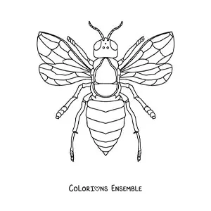 Image à colorier d'une abeille réaliste vue de dessus