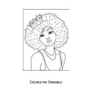 Image à colorier d'une jeune femme avec une coupe afro