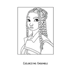 Image à colorier d'une fille afro-américaine aux cheveux tressés