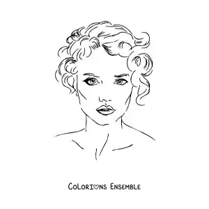 Image à colorier du visage d'une femme aux cheveux courts dans un style réaliste