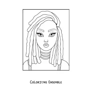 Image à colorier d'une femme afrodescendante avec une coiffure rasta