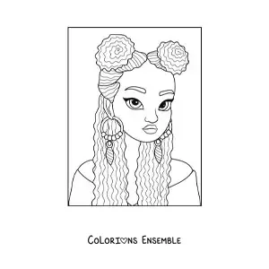 Image à colorier d'une jeune femme afro-américaine avec une coiffure alternative