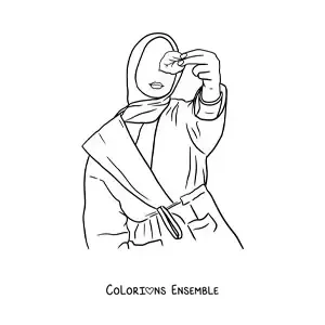 Image à colorier d'une femme musulmane portant un hijab