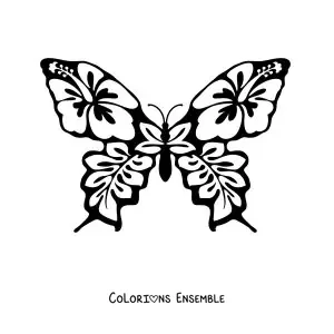 Image à colorier d'un papillon aux ailes ornées de fleurs