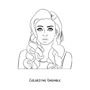 Image à colorier du visage d'une jeune femme dans un style réaliste