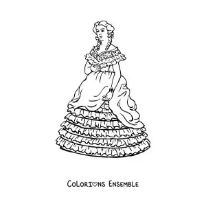 Image à colorier d'une femme portant une longue robe de style vintage