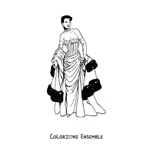 Image à colorier d'une dame habillée à la mode vintage