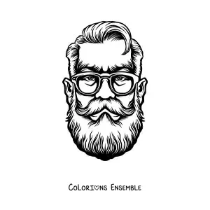 Image à colorier du visage d'un homme avec des lunettes et une barbe