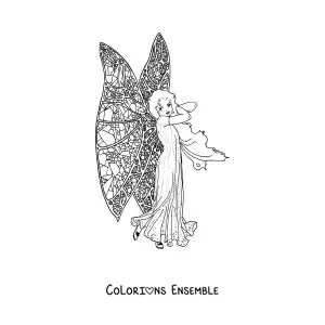 Image à colorier d'une fée aux ailes de papillon