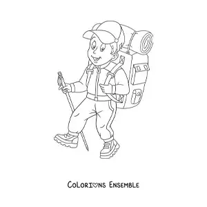 Image à colorier d'un homme heureux habillé en alpiniste