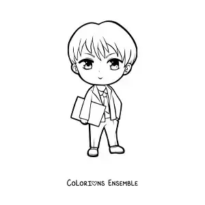 Image à colorier d'un homme en costume dans un style manga kawaii