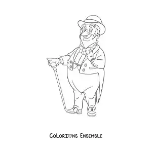 Image à colorier d'un gentleman vintage dans un style de dessin animé