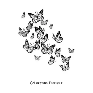Image à colorier de plusieurs papillons en vol