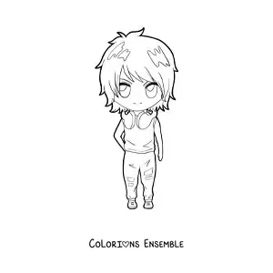Image à colorier d'un garçon dans un style manga kawaii