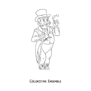 Image à colorier d'un gentleman élégant vintage coiffé d'un haut-de-forme