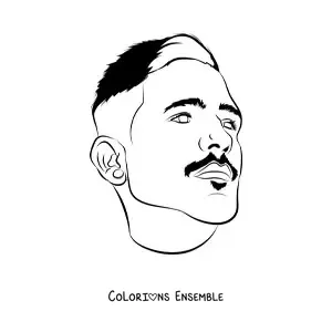 Image à colorier du visage d'un homme avec une moustache