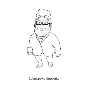 Image à colorier d'un homme debout qui tient un livre à la main