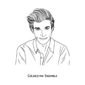 Image à colorier du visage d'un beau jeune homme dans un style réaliste