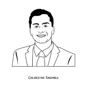 Image à colorier d'un homme heureux en cravate, dans un style réaliste