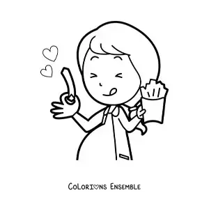 Image à colorier d'une femme enceinte heureuse qui grignote des chips