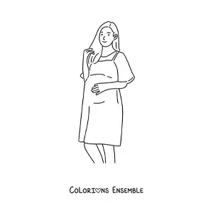 Image à colorier d'une femme enceinte qui touche son ventre