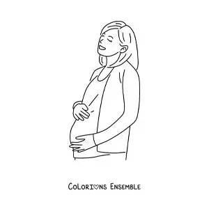 Image à colorier d'une femme dont la grossesse est avancée