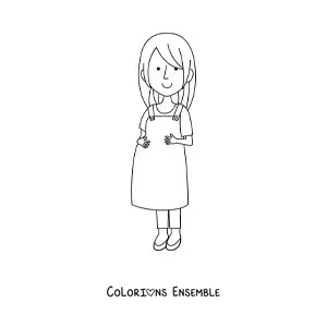Image à colorier d'une femme enceinte souriante, les mains posées sur son ventre
