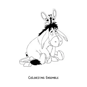 Image à colorier de Bourriquet assis avec un papillon posé sur sa tête
