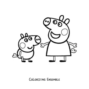 Image à colorier de Peppa avec George